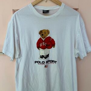 Polo Sport Ralph Lauren White Tee with Basketball Bear Graphic
